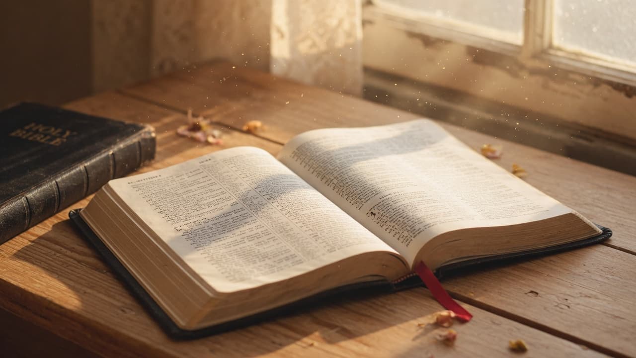 Open Bible in warm morning light